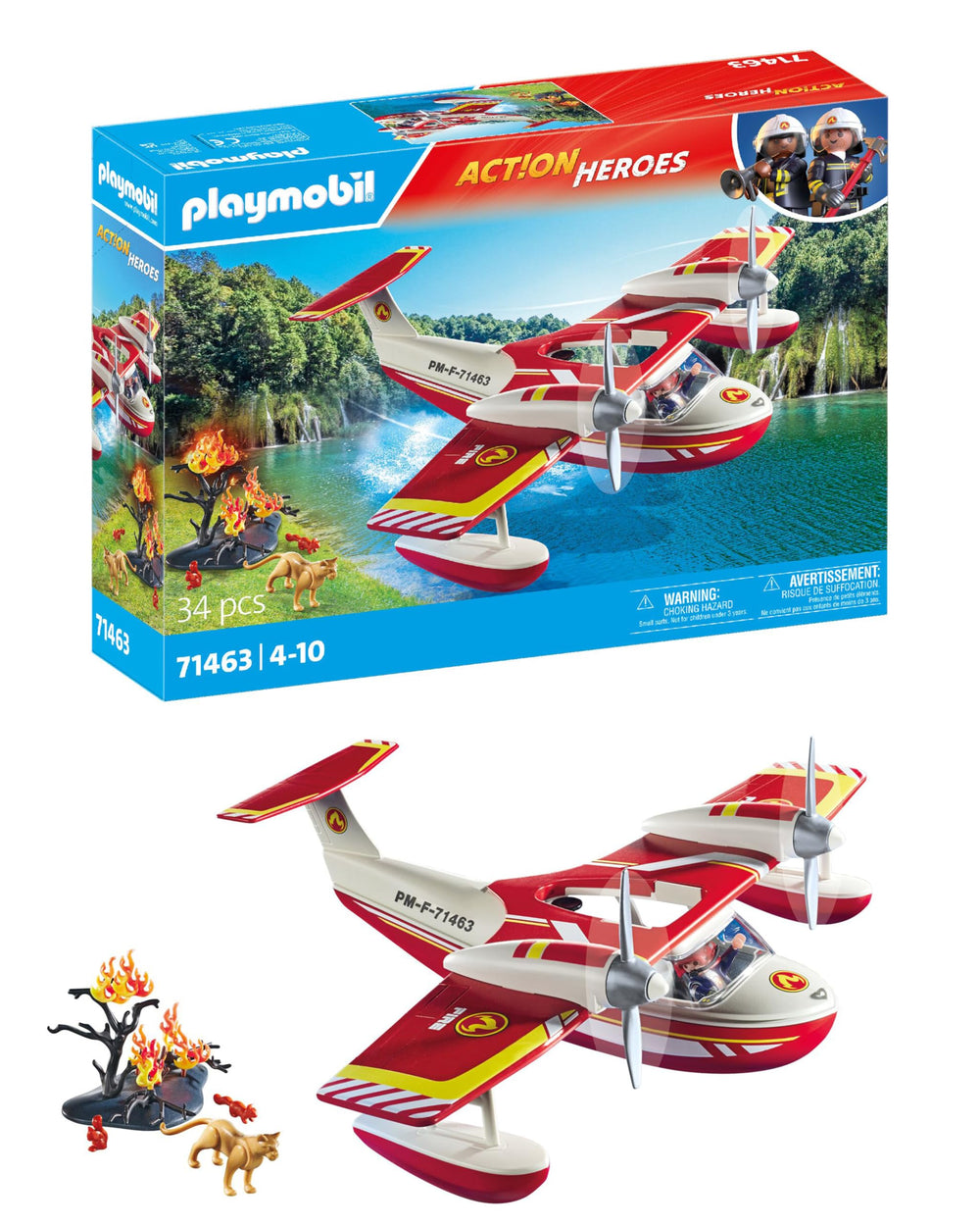 Playmobil Firefighting Seaplane with aerial rescue action in playroom