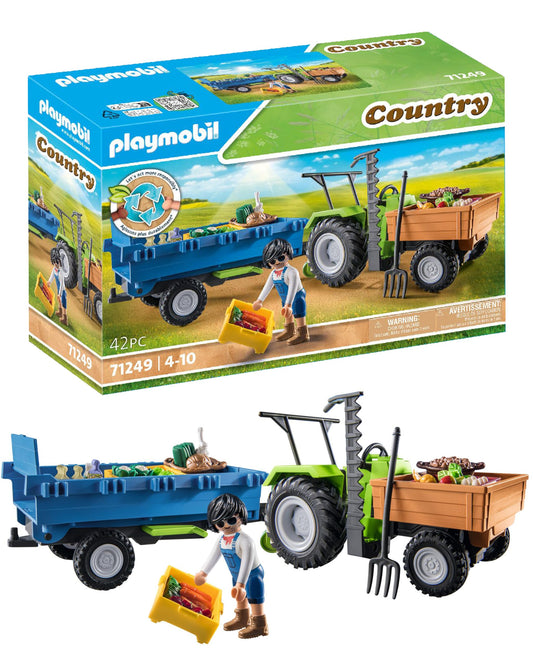Playmobil Harvester Tractor with Trailer bed tilt enables effortless unloading during play.
