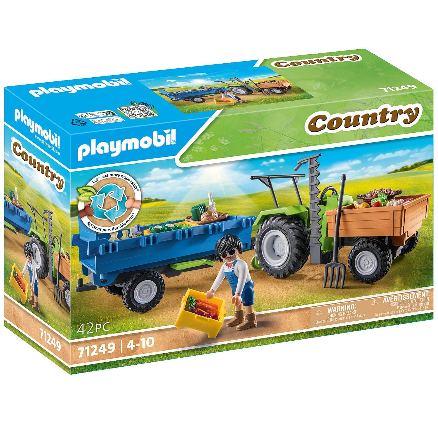 Playmobil Harvester Tractor with Trailer crops loading on the tractor bed showcases realism.