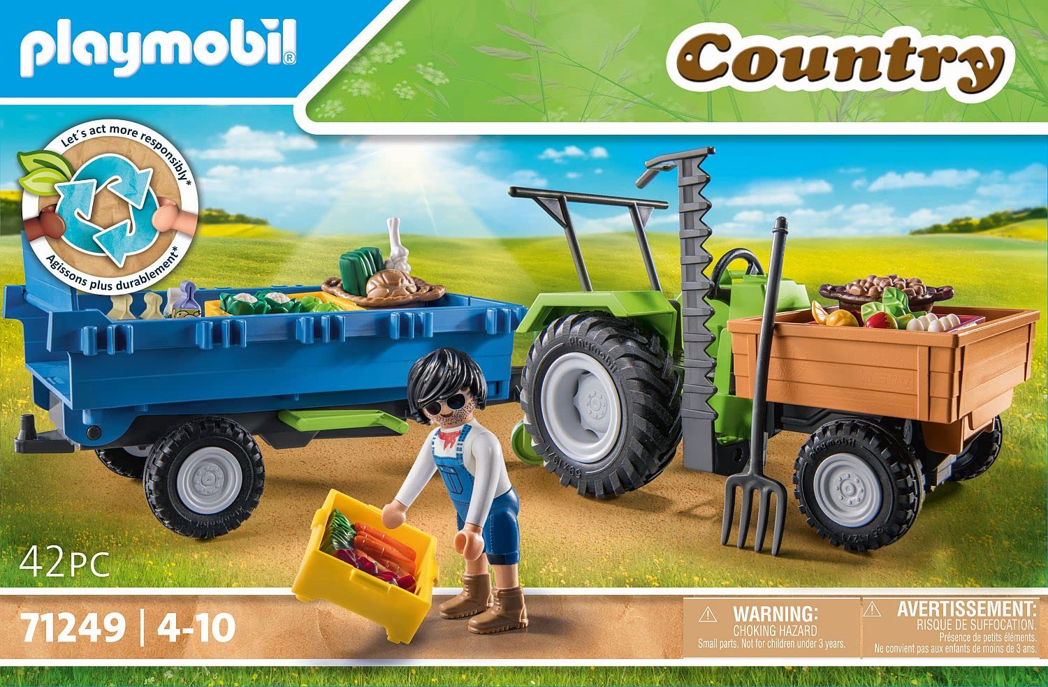 Playmobil Harvester Tractor with Trailer ample bed space for crops and tools.