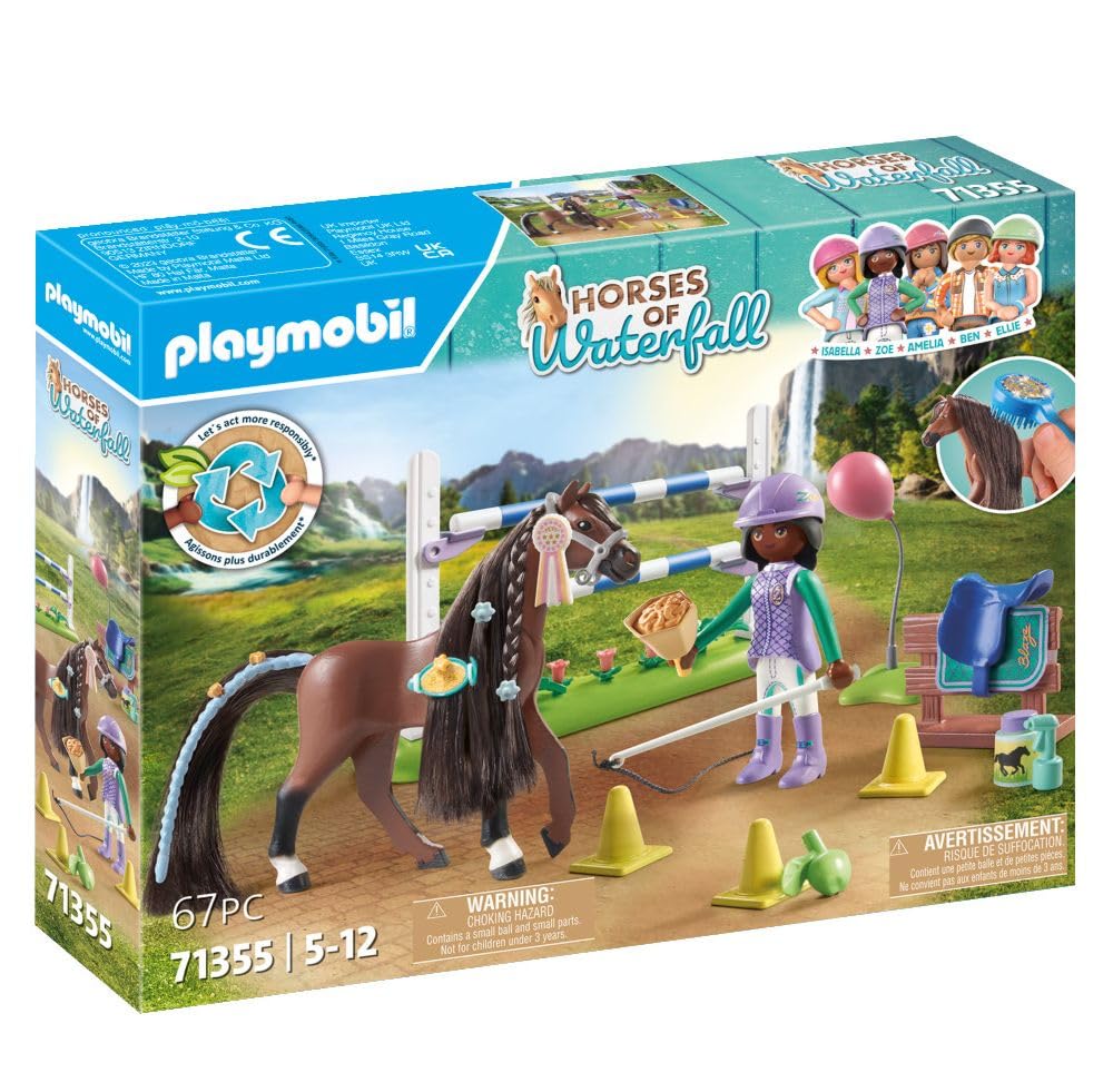 Playmobil Horses of Waterfall: Blaze in action during practice boosts imaginative riding.