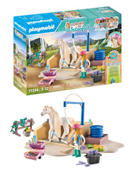 Playmobil Horses of Waterfall washing station scene for imaginative grooming and water play.