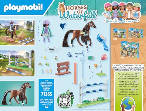 Playmobil Horses of Waterfall: Zoe figure and Blaze included for immediate adventure.