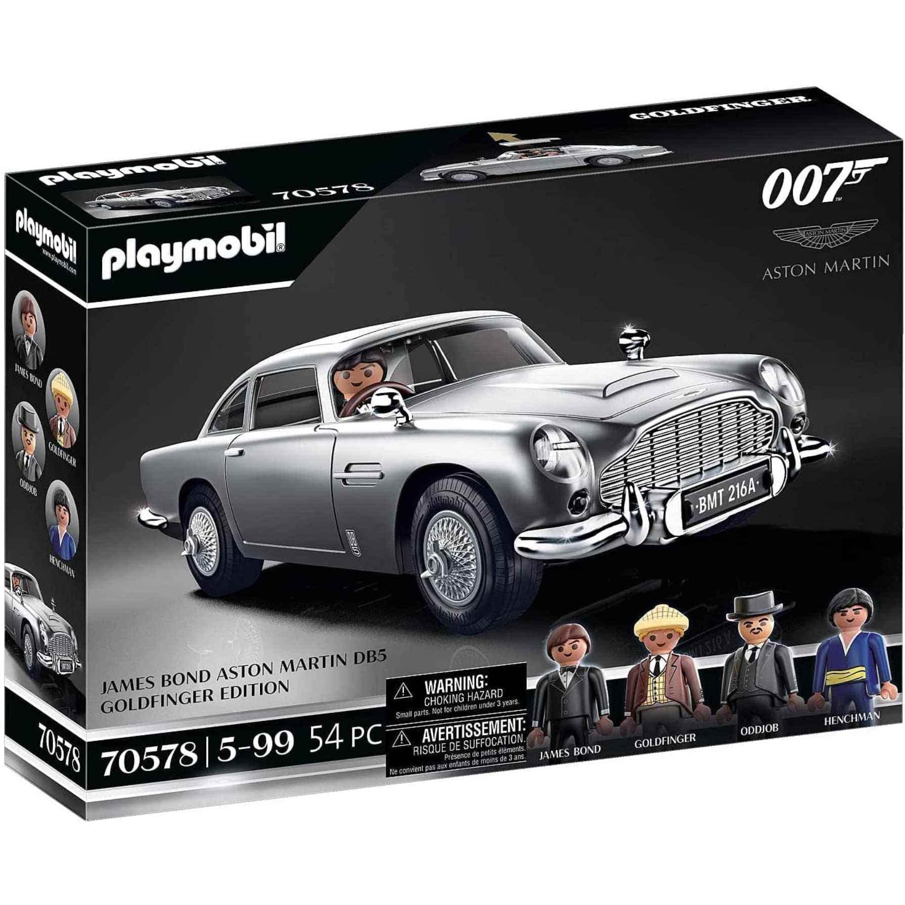 Playmobil James Bond Aston Martin DB5 with roof on for iconic spy play.