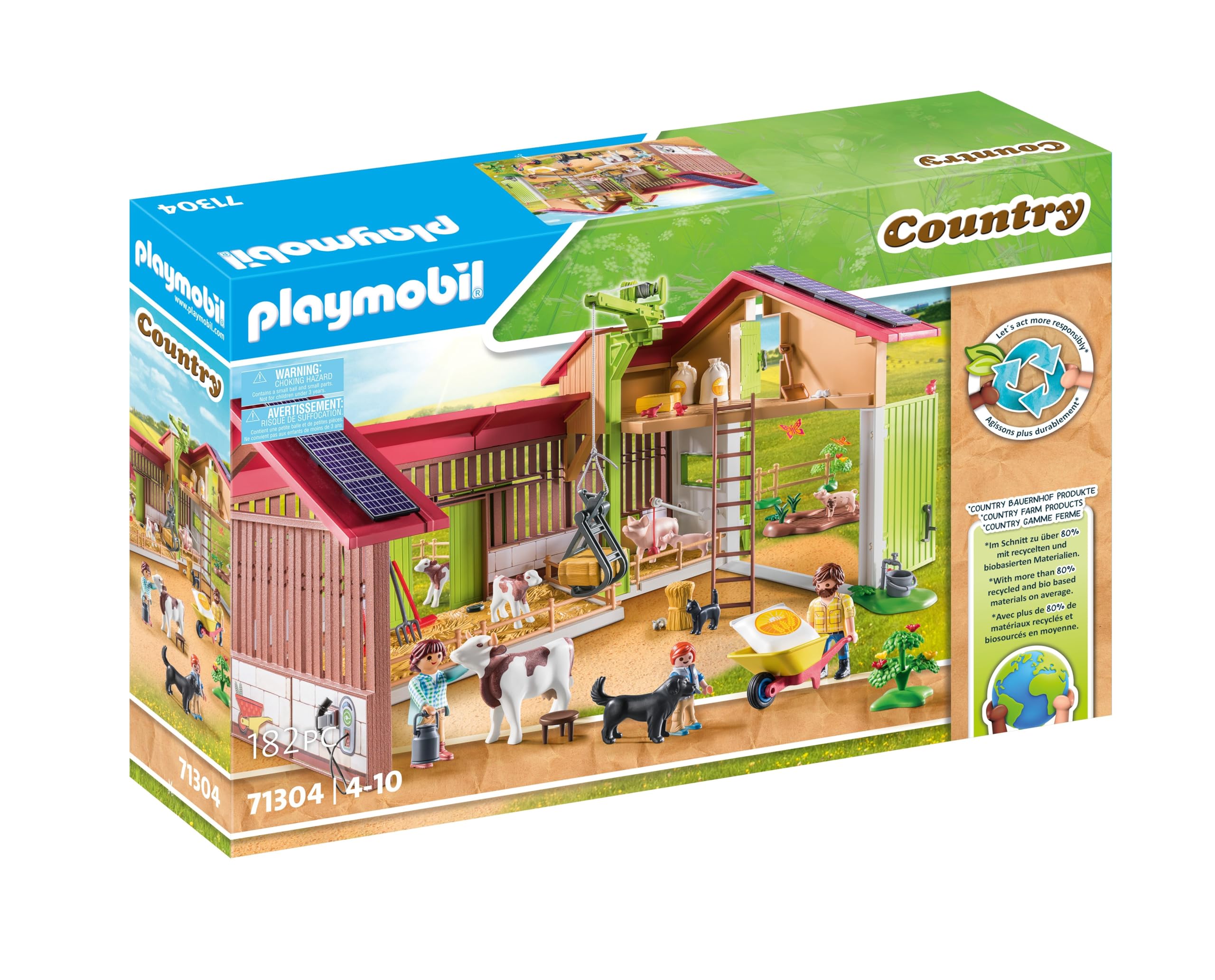 Playmobil Large Farm barn with solar panels for eco-friendly pretend play and energy awareness.