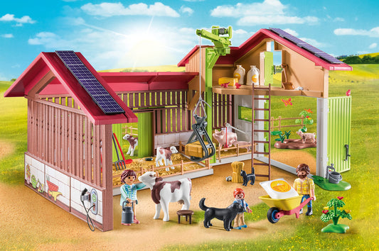 Playmobil Large Farm electric charging station scene showing tech-friendly farming imagination.