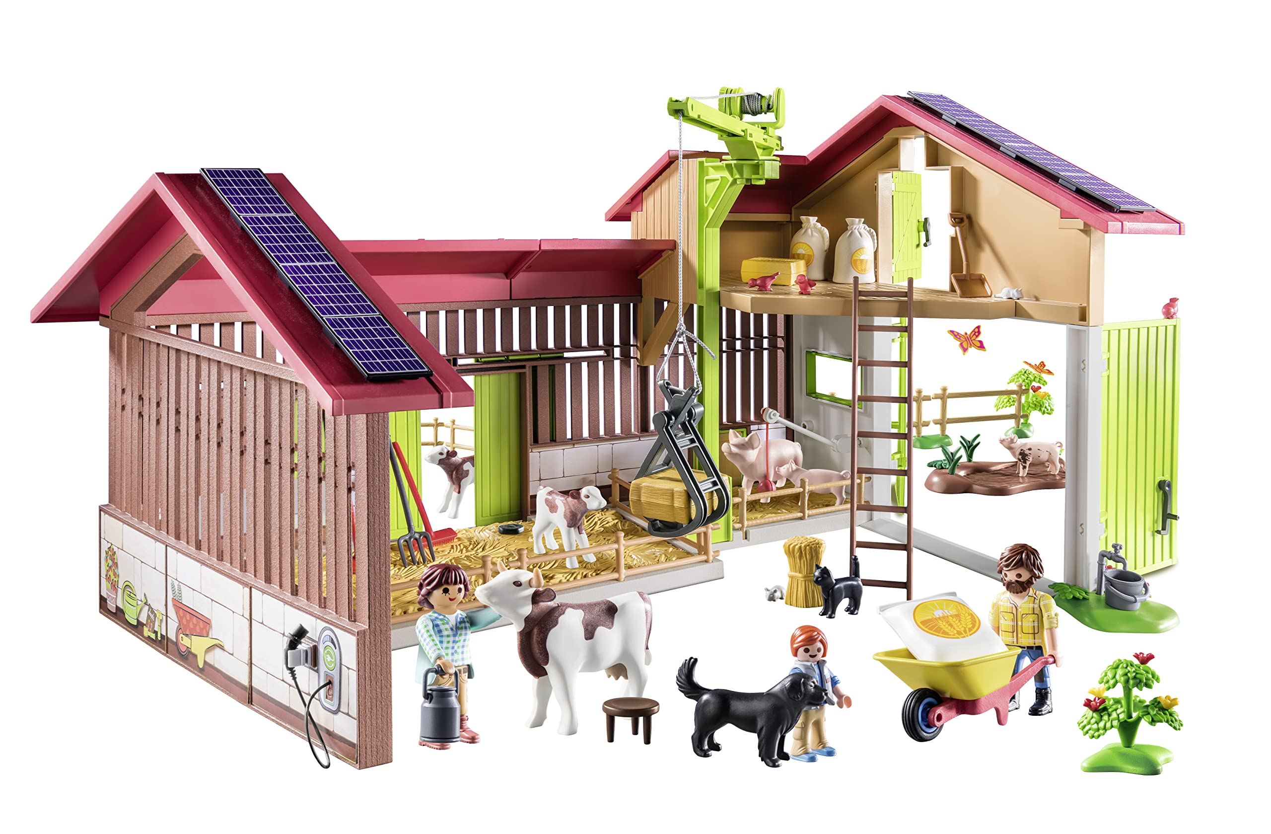 Playmobil Large Farm fencing, ladder, and stool for authentic rural layouts.