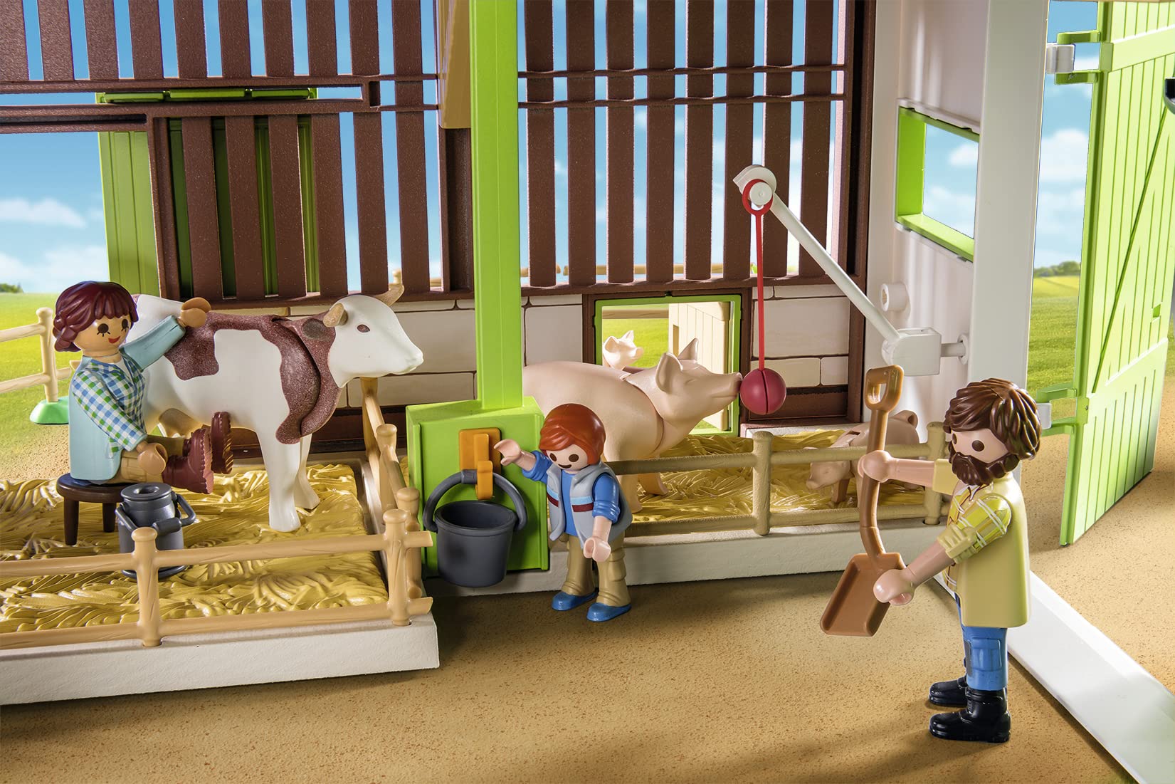 Playmobil Large Farm figures tending animals to spark daily chores and teamwork.