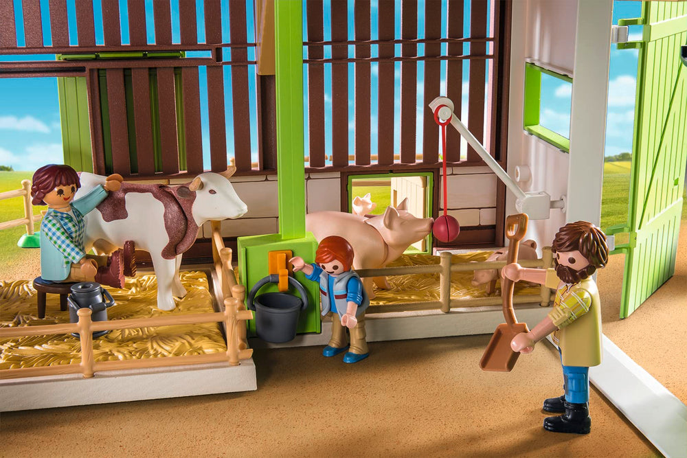 Playmobil Large Farm figures tending animals to spark daily chores and teamwork.