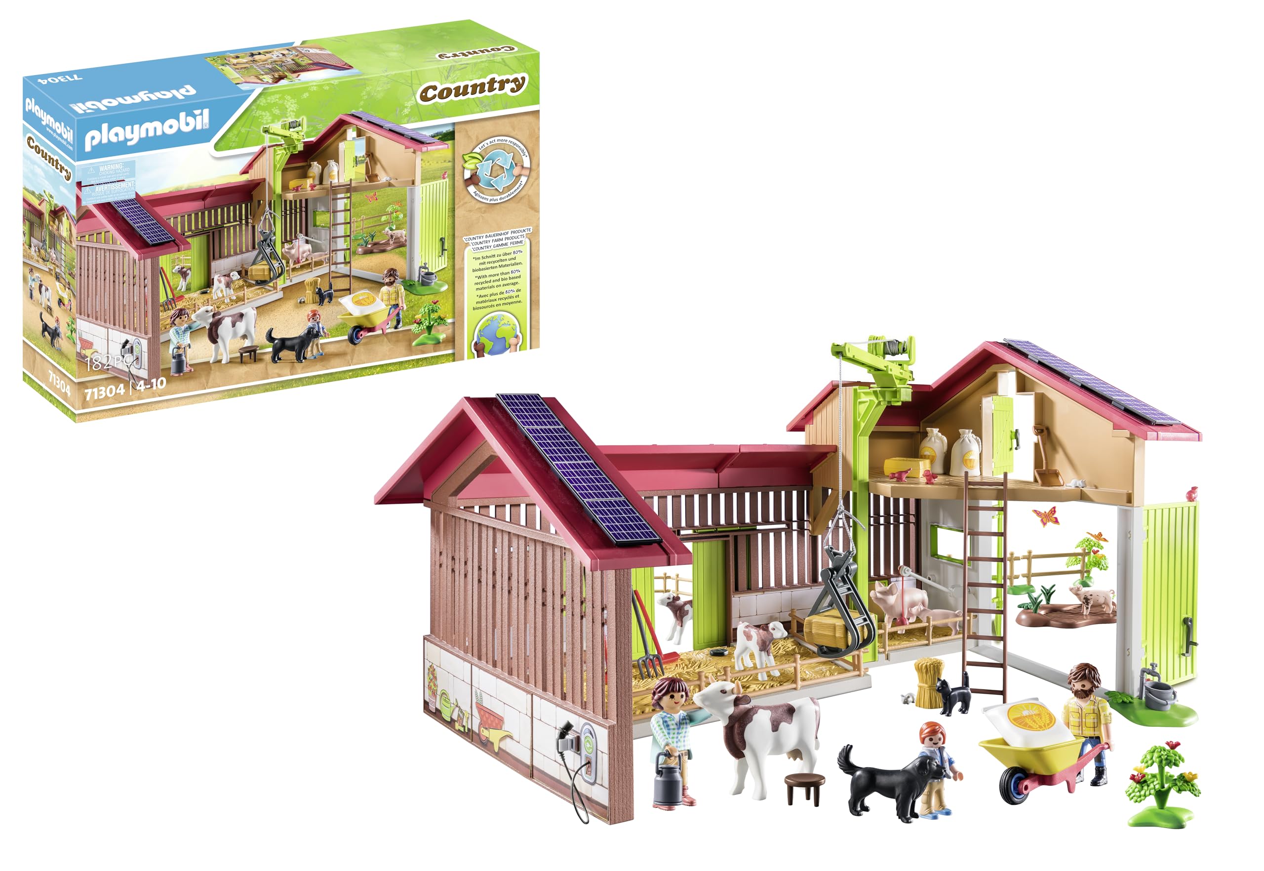 Playmobil Large Farm sustainably crafted from over 80% eco-friendly materials.