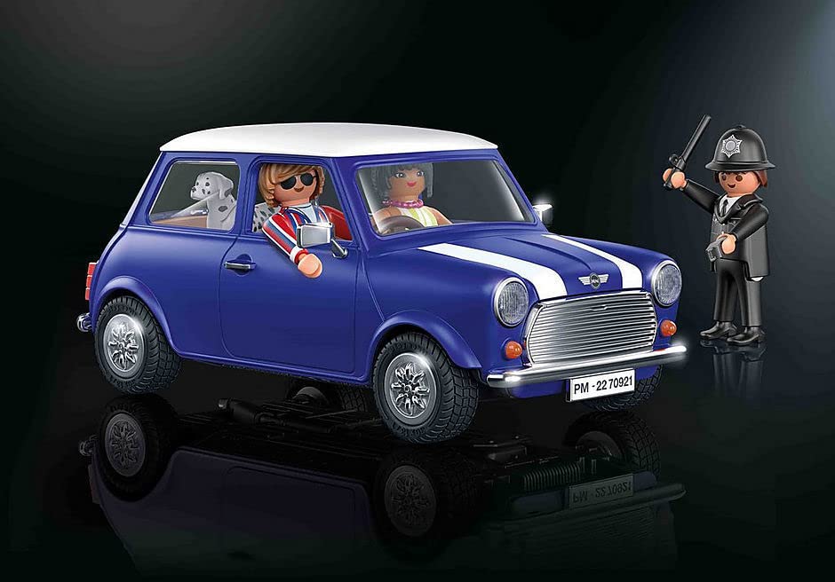 Playmobil Mini Cooper interior with removable roof for easy access and imaginative play.