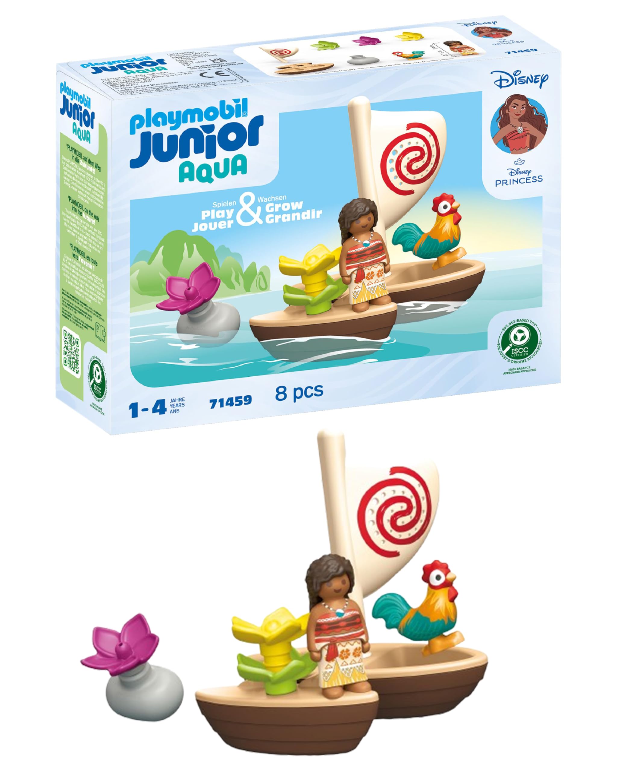 Playmobil Moana boat with figures ready for imaginative water play.