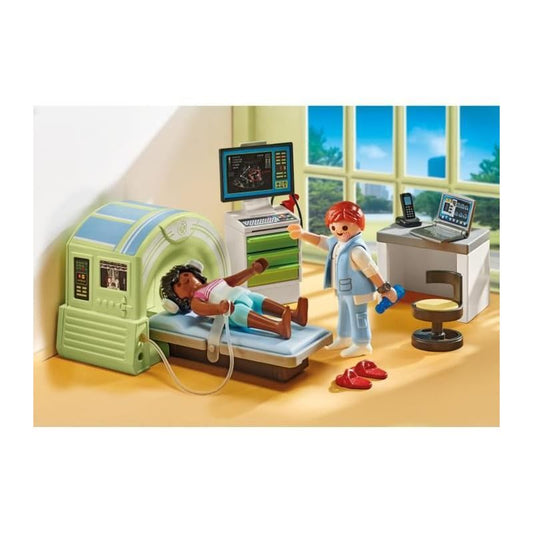 Playmobil MRI with Child: radiologist watches the monitor for realistic diagnosis play