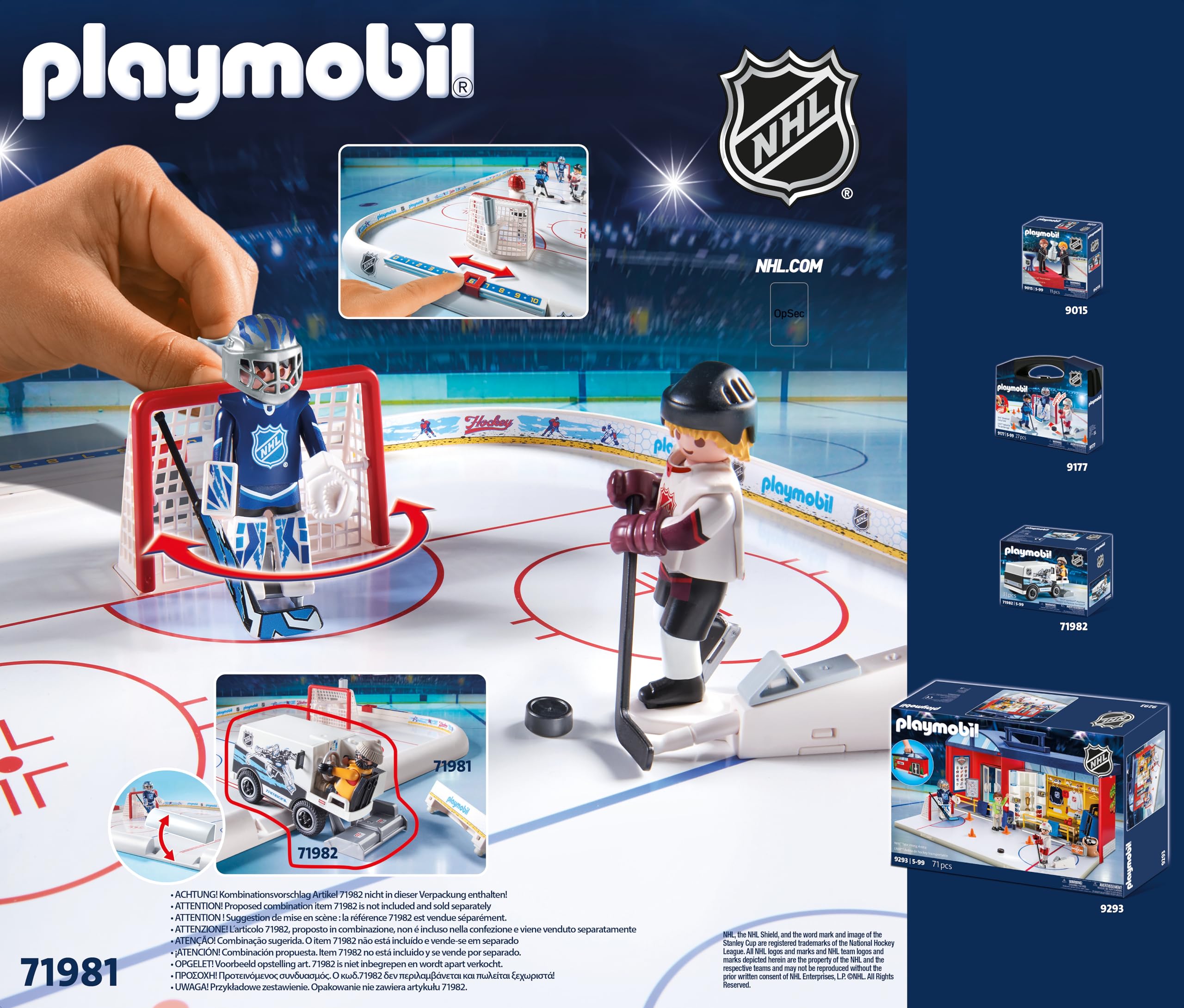 Playmobil NHL Hockey Arena box contents show complete setup.