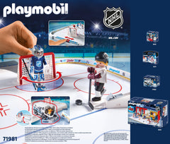 Playmobil NHL Hockey Arena box contents show complete setup.