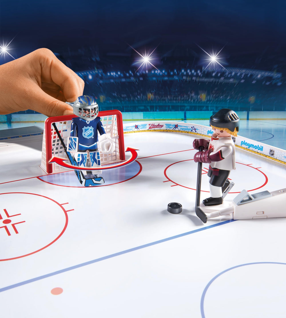 Playmobil NHL Hockey Arena goalie in motion for defense and blocks.