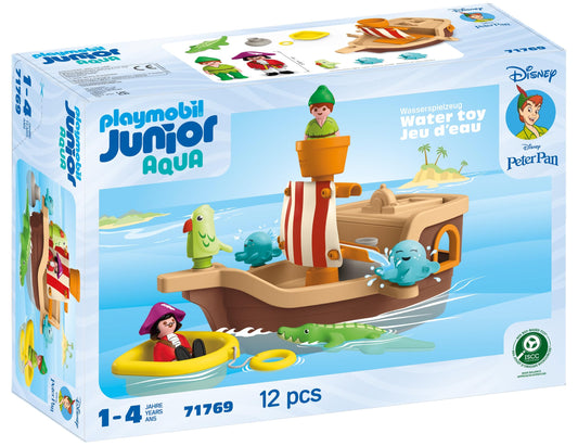 Playmobil Peter Pan splashy pirate ship in the bath for imaginative adventures.