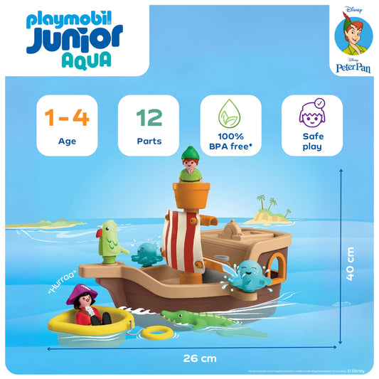 Playmobil Peter Pan water-activated mast adds dynamic bath-time action.