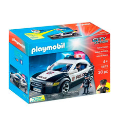 Playmobil Police Cruiser front grill with flashing lights for realistic policing play.
