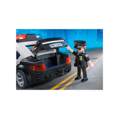 Playmobil Police Cruiser side view with two figures for patrol scenarios.