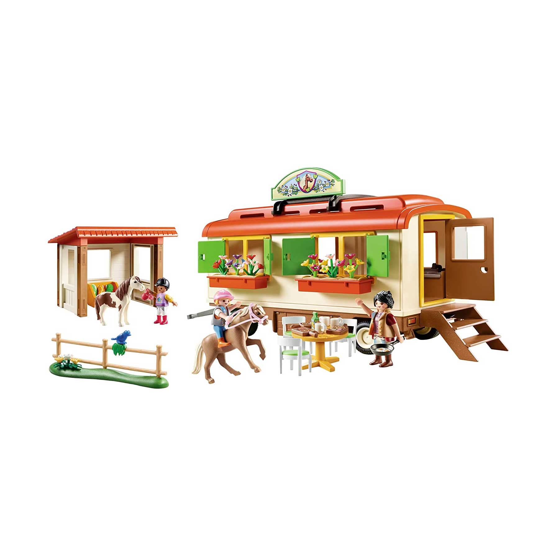 Playmobil Pony Shelter kitchen on the road with kitchenette and stove for meals.