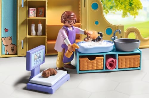 Playmobil Puppy Care Center wash station enables pretend grooming and cleanup.