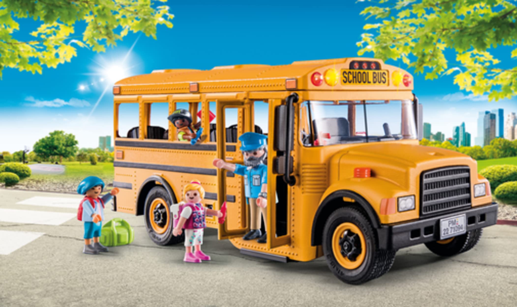 Playmobil School Bus rear lights add realism to bus-stop play.