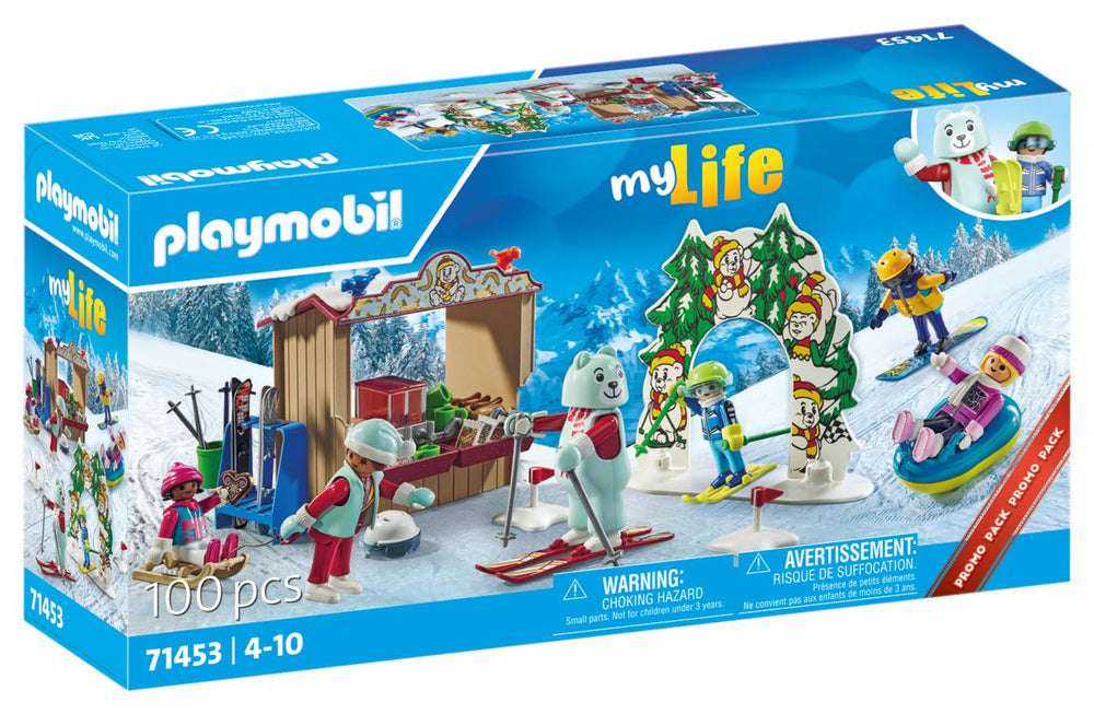 Playmobil Ski World winter slope scene promotes imaginative group play on snowy adventures
