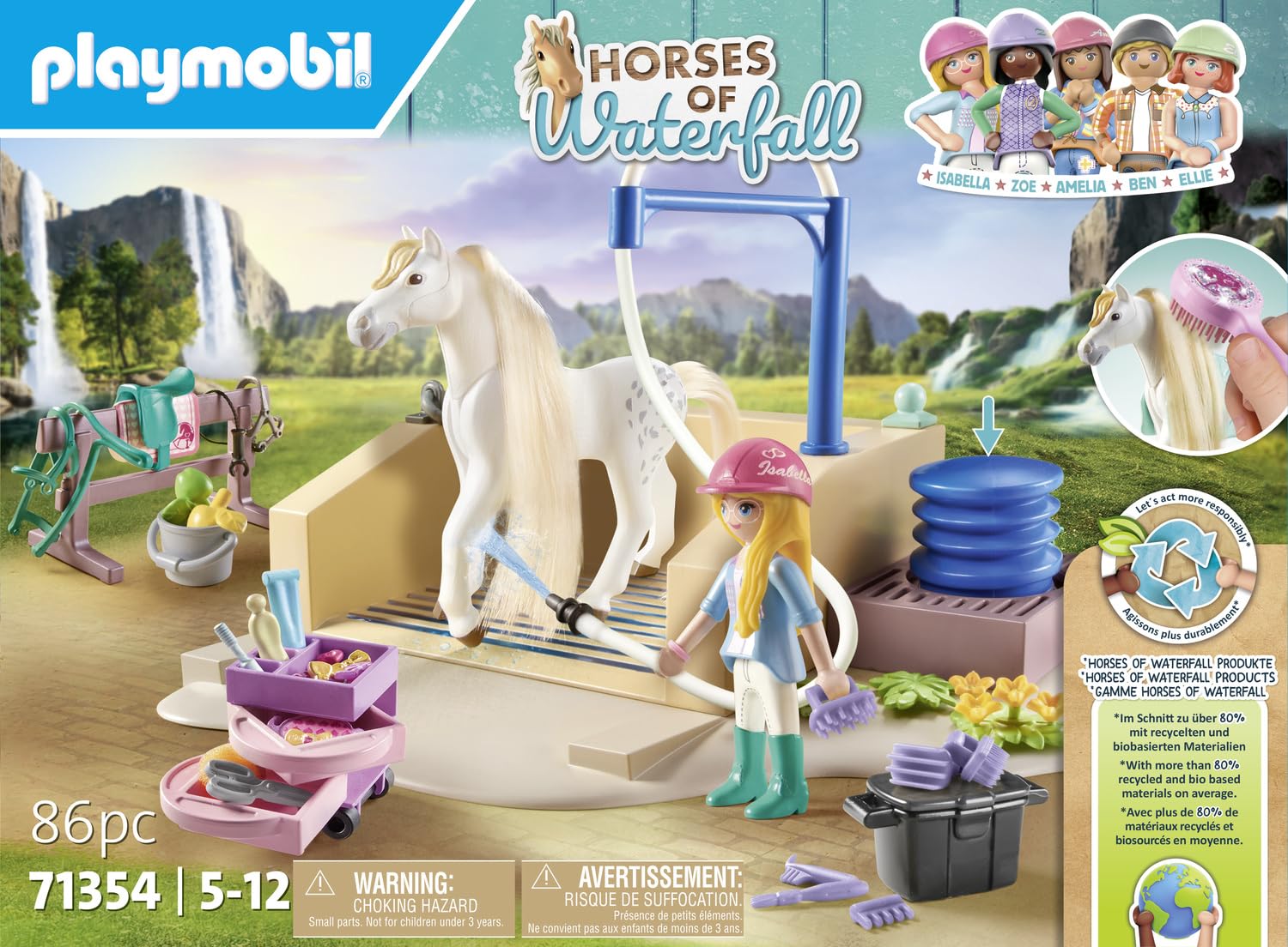 Playmobil waterfall ranch setup invites open-ended adventures and role-play.