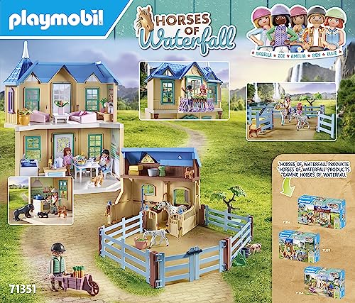 Playmobil Waterfall Ranch stable scene for horse care and grooming pretend play.
