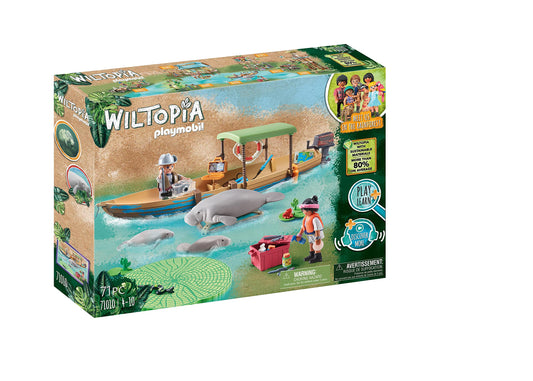 Playmobil Wiltopia boat trip visual; floating boat enables water play adventures