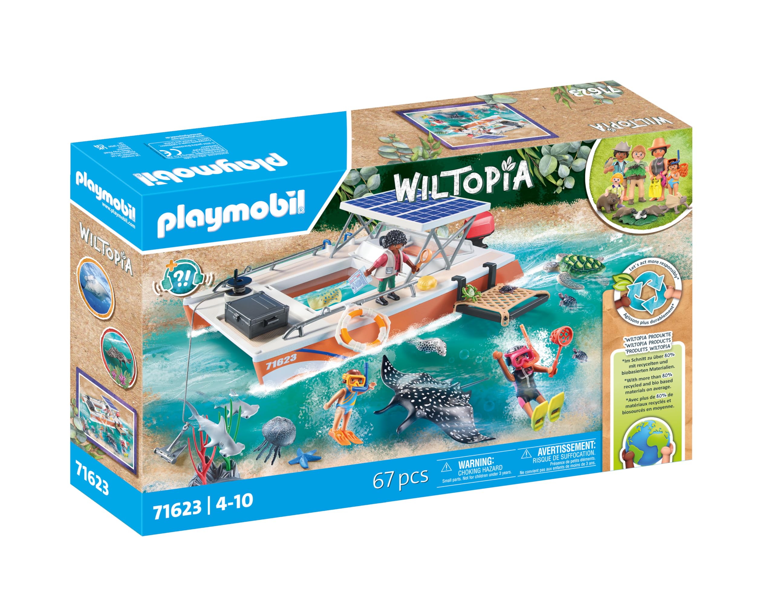 Playmobil Wiltopia coral reef research station on an eco-friendly catamaran