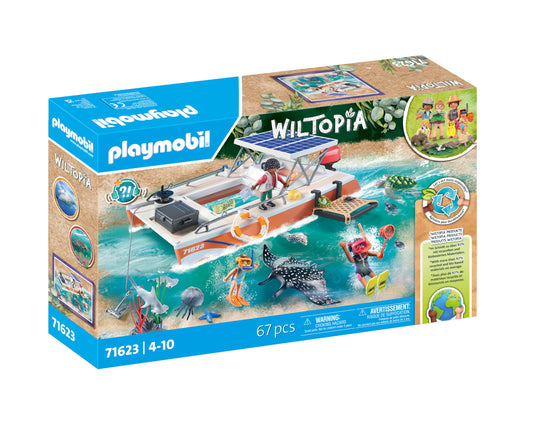 Playmobil Wiltopia coral reef research station on an eco-friendly catamaran