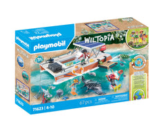 Playmobil Wiltopia coral reef research station on an eco-friendly catamaran