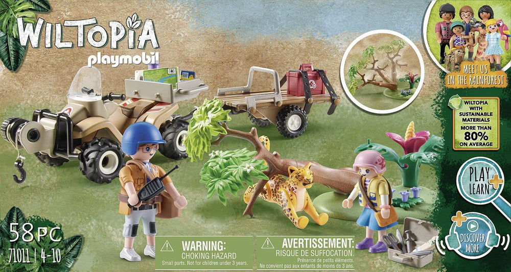 Playmobil Wiltopia winch helps dig out animals from mud during play.