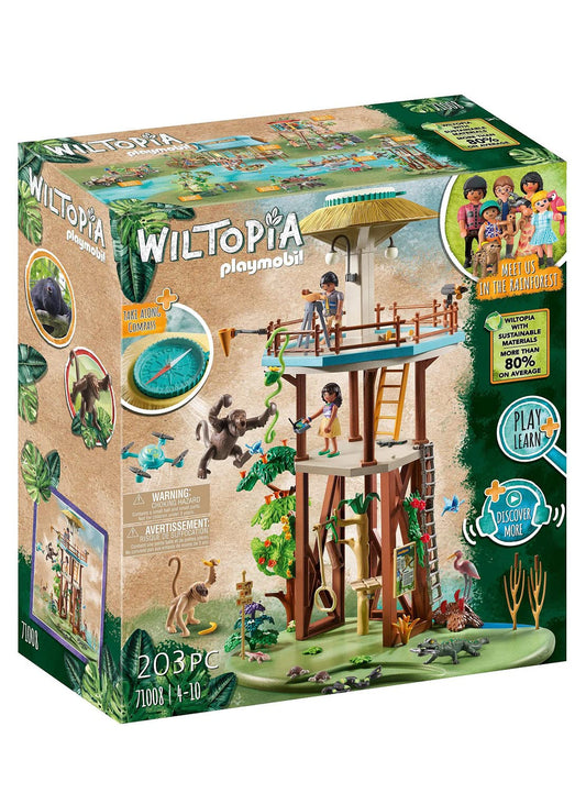 Playmobil Wiltopia Research Tower top view with 360-degree jungle panorama.