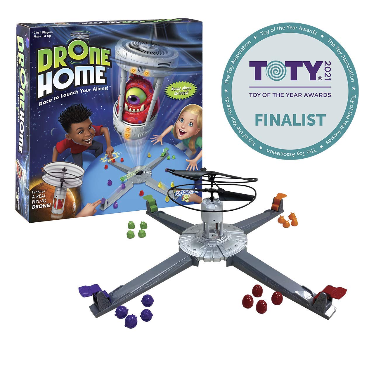 PlayMonster Drone Home features a real, flying drone for exciting play.