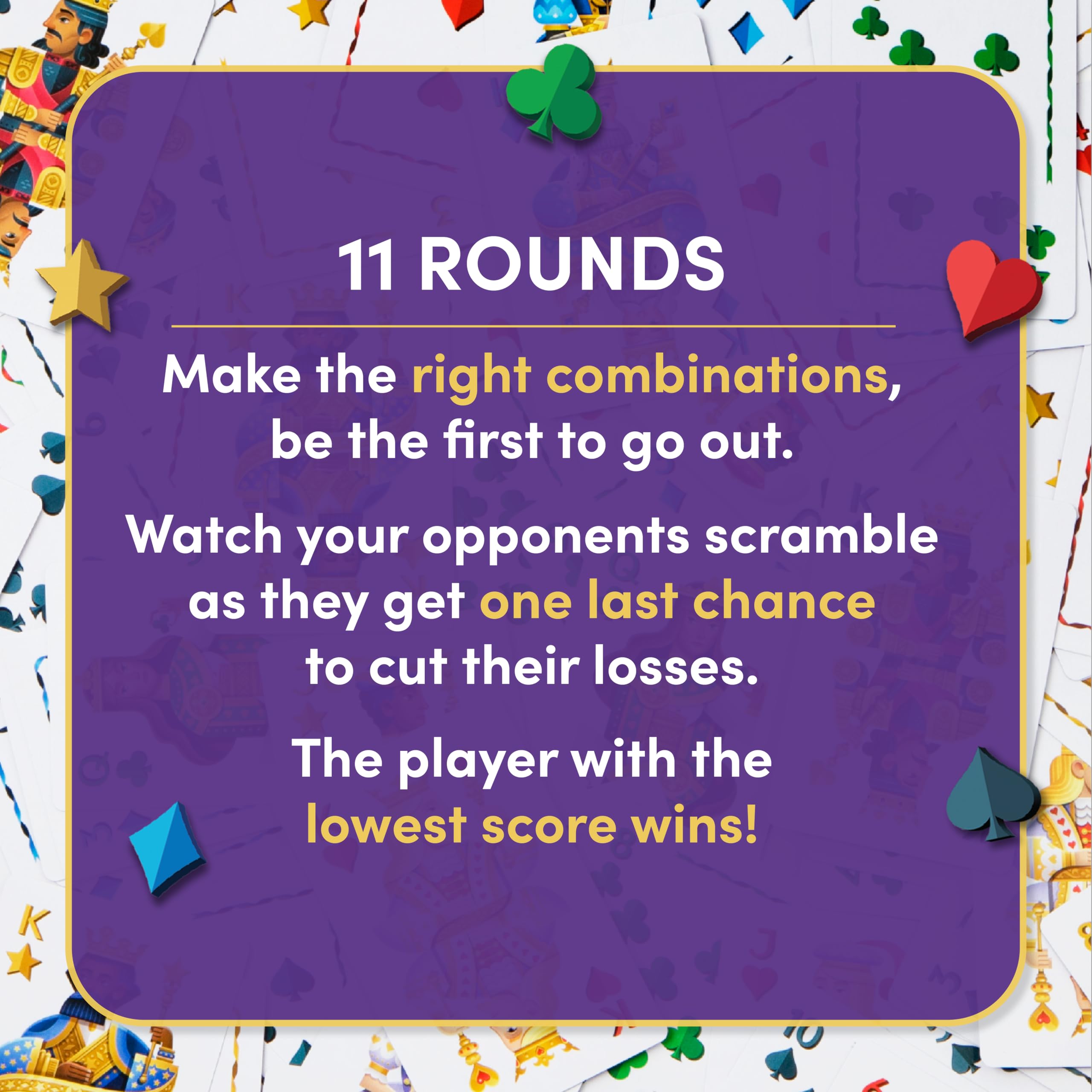 PlayMonster Five Crowns stars-wild-cards highlight a fresh twist to classic rummy.