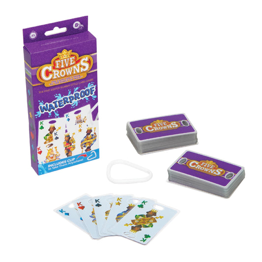PlayMonster Five Crowns waterproof cards ready for beach clip use on the go.