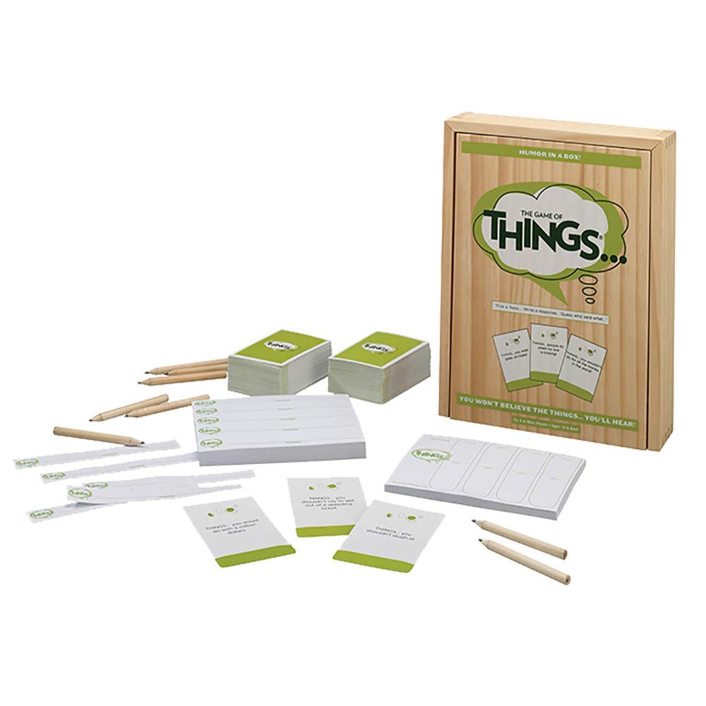 PlayMonster Game of THINGS response pad captures witty answers for scoring.