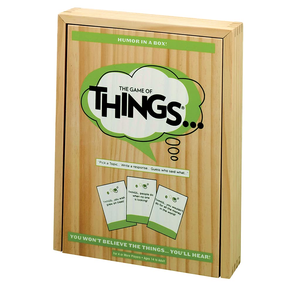 PlayMonster Game of THINGS topic cards spark funny prompts during party night.