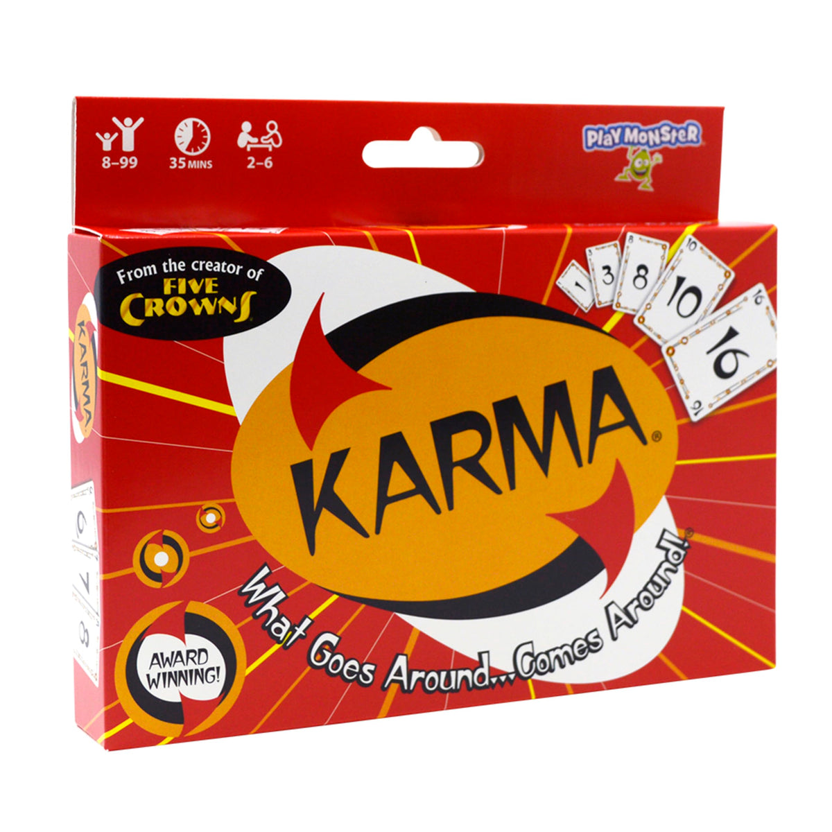 PlayMonster KARMA card game table setup for family play.