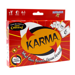 PlayMonster KARMA card game table setup for family play.