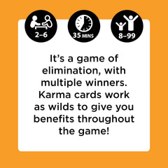 PlayMonster KARMA elimination style keeps players racing to empty hands.