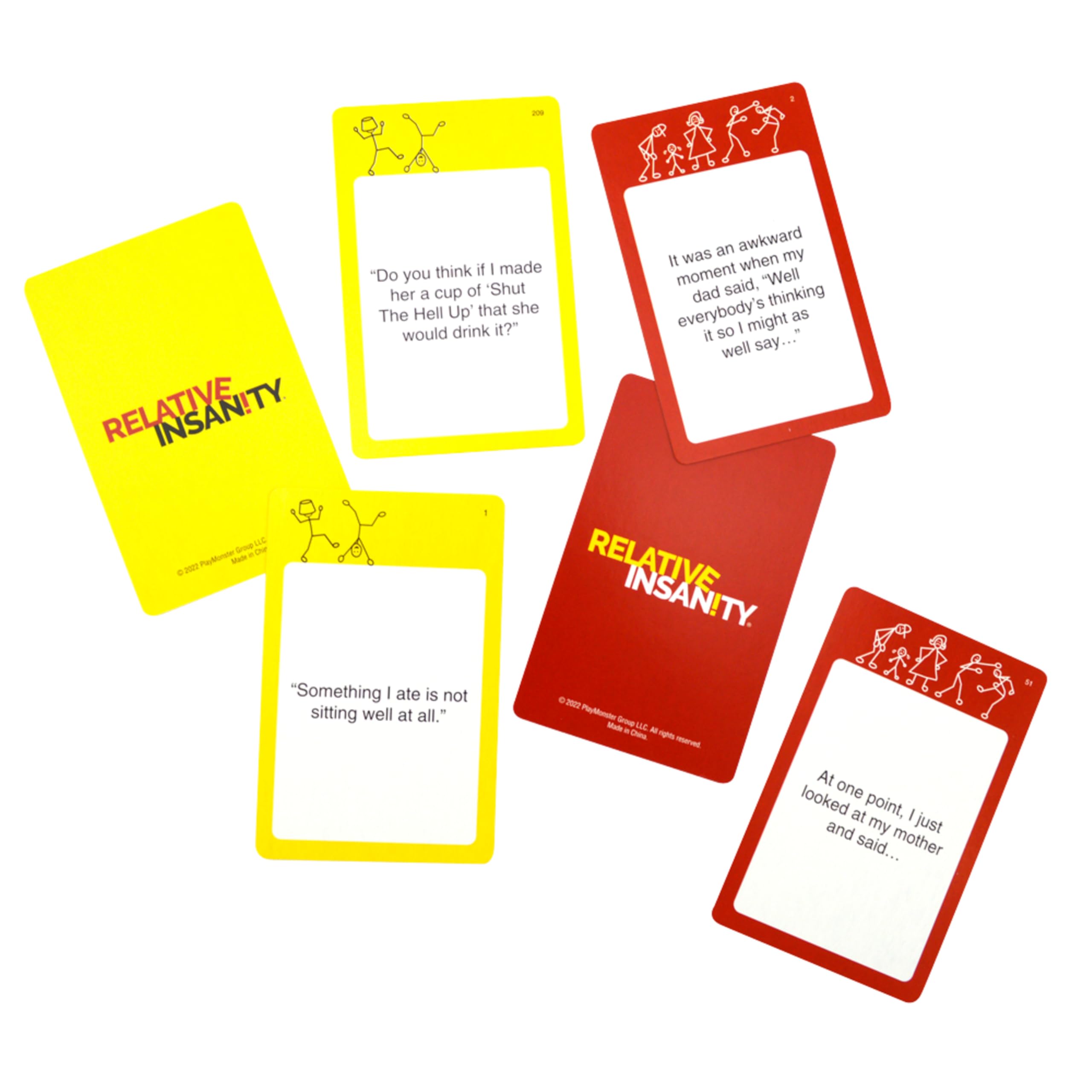 PlayMonster Relative Insanity punchline cards ready for witty finishes and big smiles.