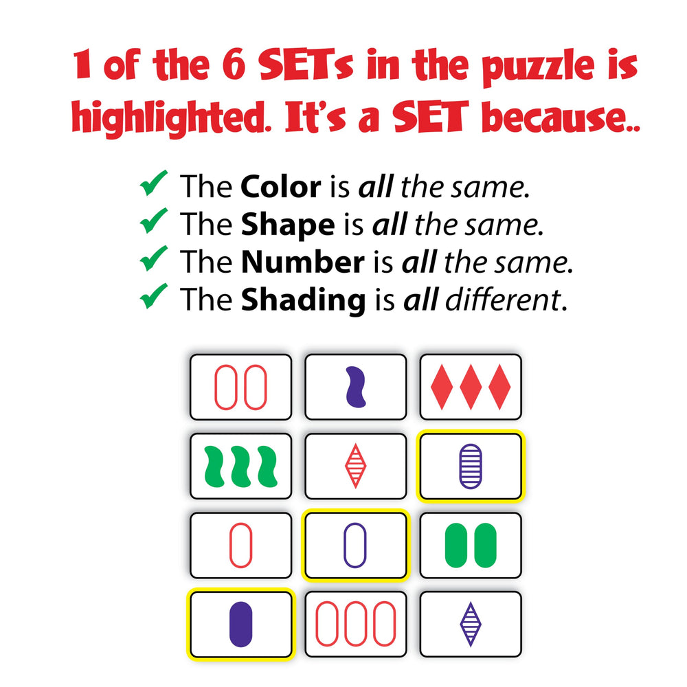 PlayMonster SET race to find SETs promotes quick visual pattern matching.