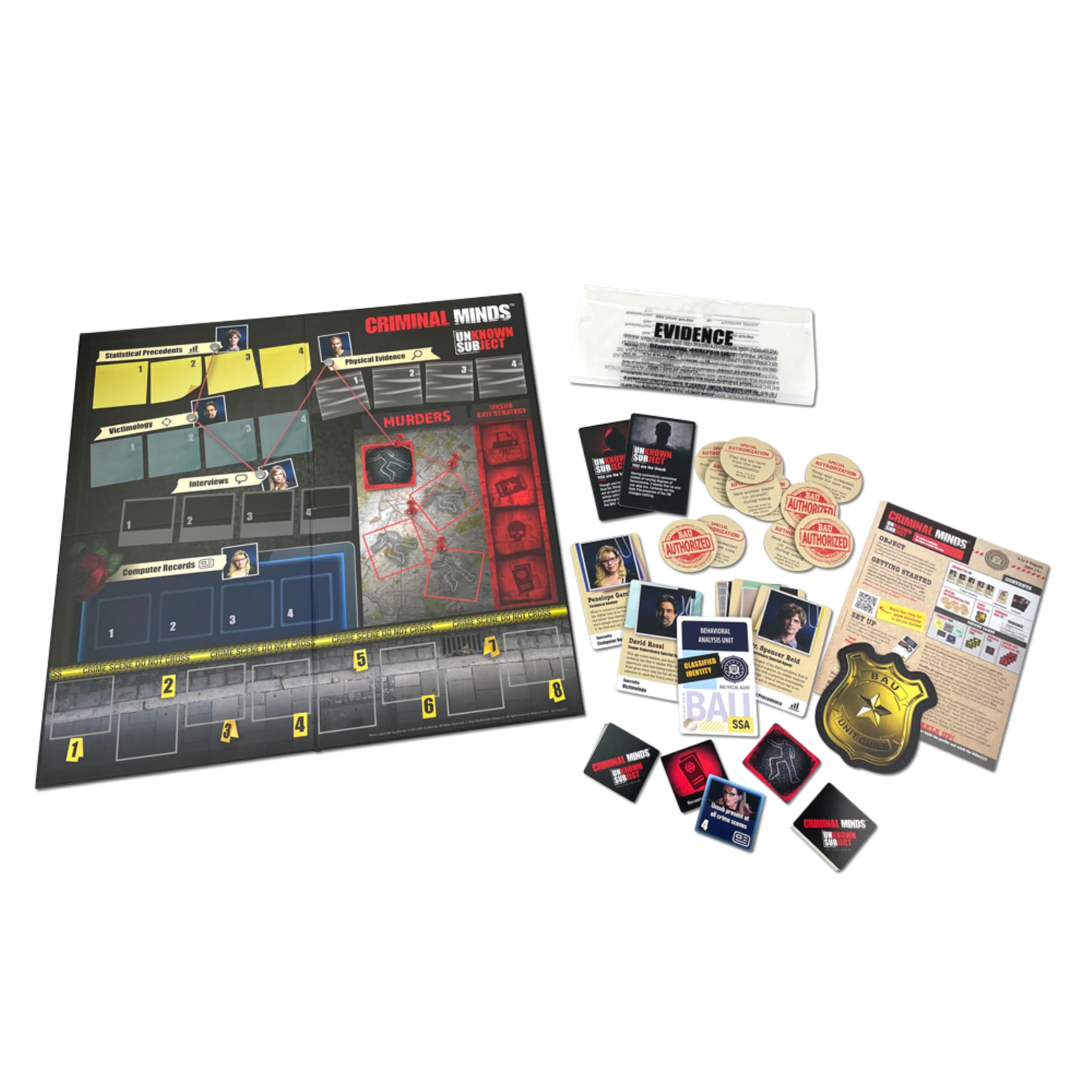 PlayMonster Unknown Subject character cards and roles laid out for table play