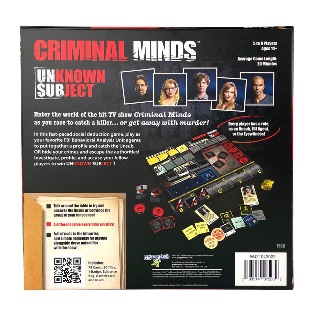PlayMonster Criminal Minds Unknown Subject suspects displayed for family game night