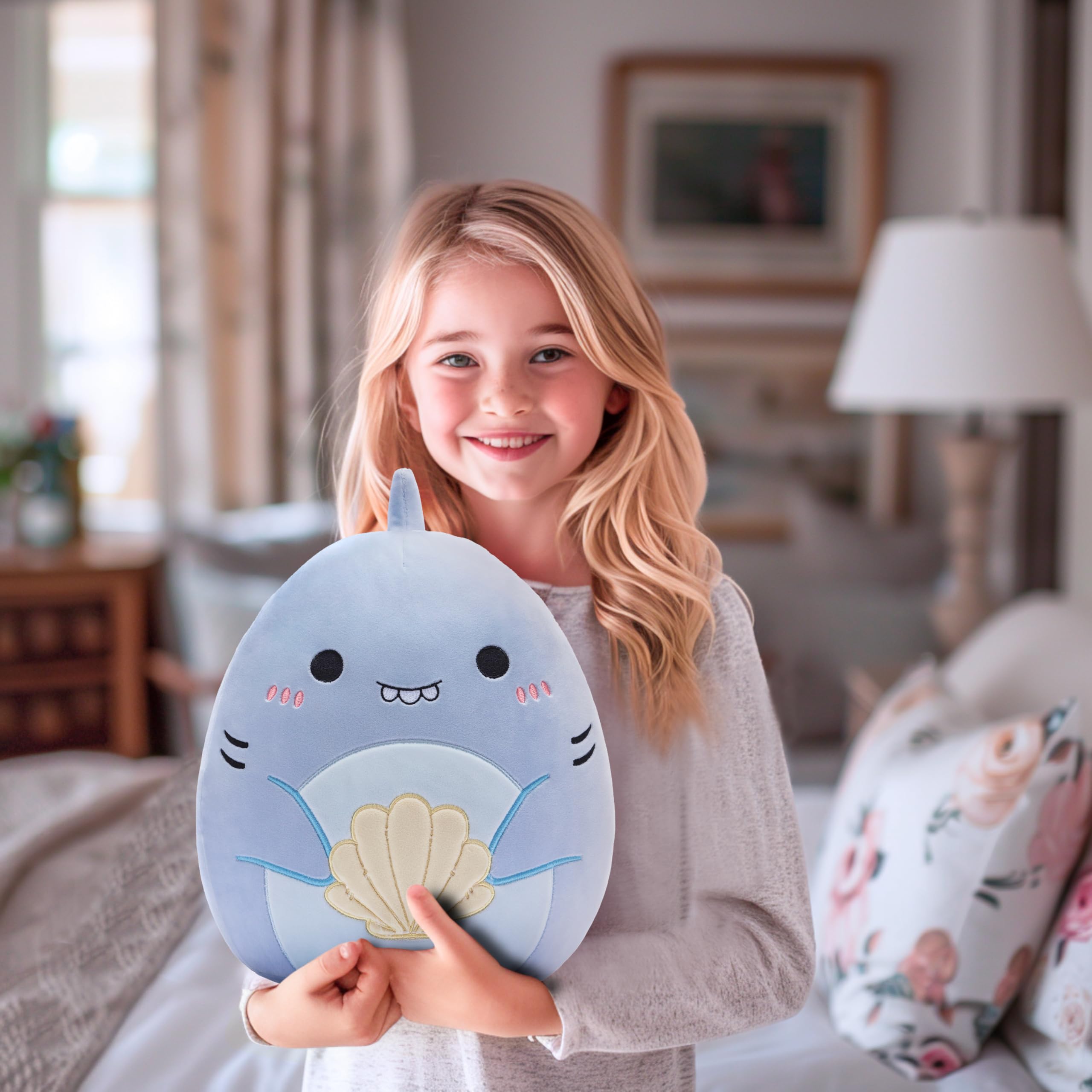 Playnics decorative shark pillow adds charm to living spaces.