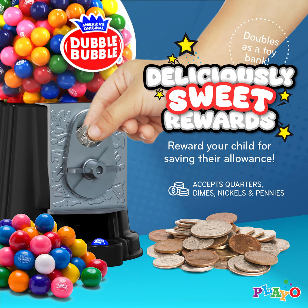 Coin slot and saving feature on Playo gumball machine demonstrates easy access for allowances.
